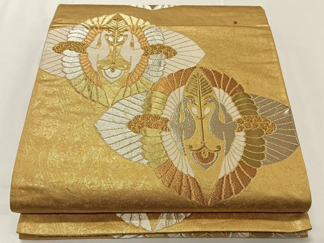 平和屋着物◎六通柄袋帯 向かい鶴文 金銀糸 引箔 正絹 逸品 CAAT8789kb