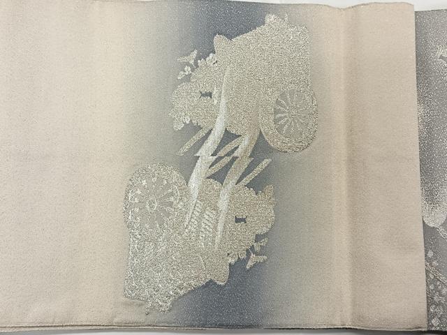 平和屋着物◎太鼓柄袋帯　綴れ　御所車　銀糸　正絹　逸品　CAAT8795kb