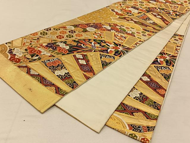 平和屋着物◎六通柄袋帯 唐織 片輪車鳳凰花文 金銀糸 正絹 逸品 CAAT8984qv