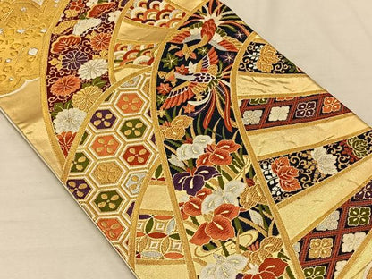 平和屋着物◎六通柄袋帯 唐織 片輪車鳳凰花文 金銀糸 正絹 逸品 CAAT8984qv