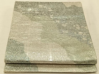 平和屋着物◎六通柄袋帯　正倉院花文　銀糸　引箔　正絹　逸品　CAAT8989qv