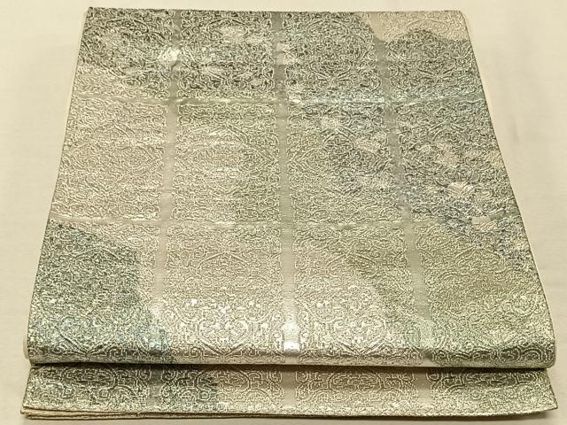 平和屋着物◎六通柄袋帯　正倉院花文　銀糸　引箔　正絹　逸品　CAAT8989qv
