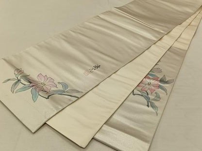 平和屋着物◎太鼓柄袋帯 作家物 手描き 草花文 引箔 正絹 逸品 CAAT8990qv
