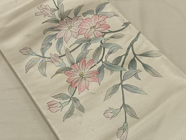 平和屋着物◎太鼓柄袋帯 作家物 手描き 草花文 引箔 正絹 逸品 CAAT8990qv