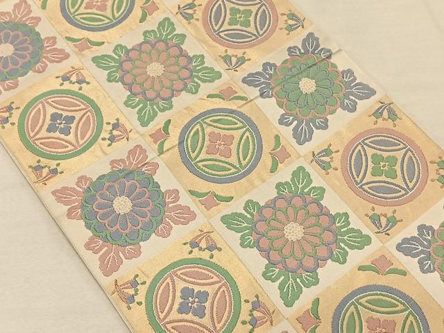 平和屋着物◎六通柄 本袋帯 市松吉祥花文 金糸 正絹 逸品 CAAT8992qv