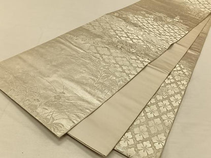 平和屋着物◎六通柄袋帯 吉祥花文 銀糸 引箔 正絹 逸品 CAAT8995qv