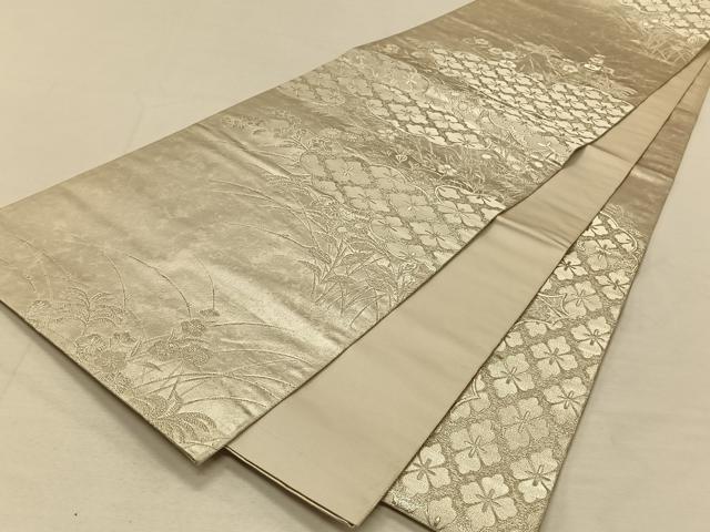 平和屋着物◎六通柄袋帯 吉祥花文 銀糸 引箔 正絹 逸品 CAAT8995qv