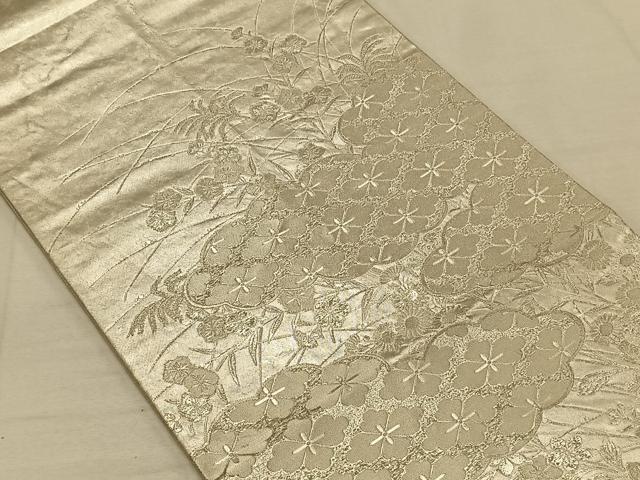 平和屋着物◎六通柄袋帯 吉祥花文 銀糸 引箔 正絹 逸品 CAAT8995qv