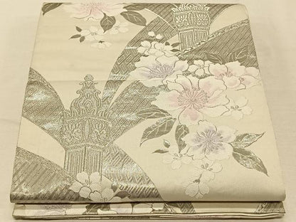平和屋着物◎六通柄袋帯 唐織 九百錦 風景花文 プラチナ箔 正絹 逸品 CAAT8996qv
