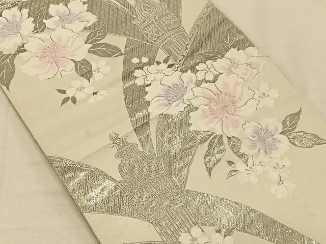 平和屋着物◎六通柄袋帯 唐織 九百錦 風景花文 プラチナ箔 正絹 逸品 CAAT8996qv