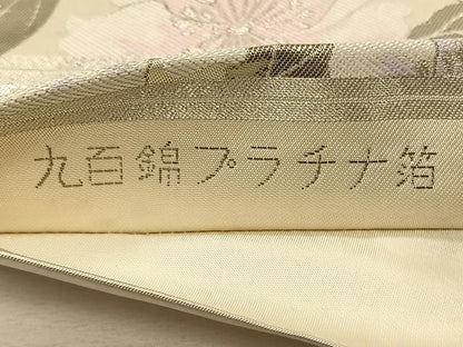 平和屋着物◎六通柄袋帯 唐織 九百錦 風景花文 プラチナ箔 正絹 逸品 CAAT8996qv