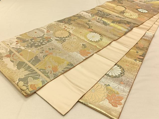 平和屋着物◎西陣 服部織物謹製 六通柄袋帯 こはく錦 吉祥花鳥文 二重箔織 正絹 逸品 CAAT8999qv