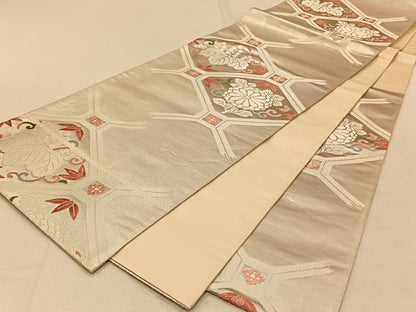 平和屋着物◎六通柄袋帯 唐織 桐竹文 銀糸 正絹 逸品 CAAT9002qv