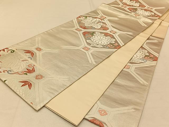 平和屋着物◎六通柄袋帯 唐織 桐竹文 銀糸 正絹 逸品 CAAT9002qv