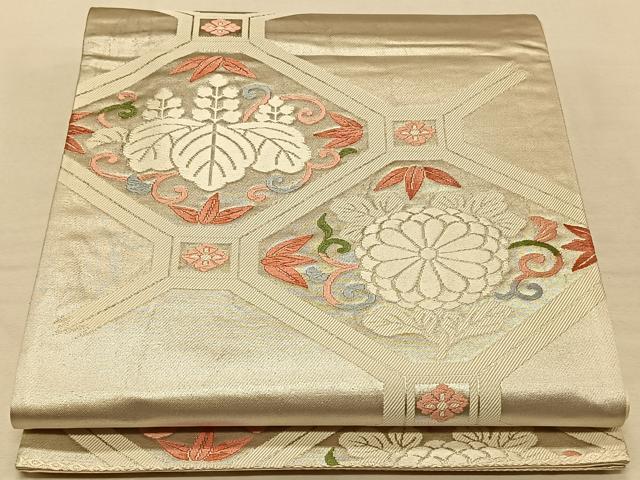 平和屋着物◎六通柄袋帯 唐織 桐竹文 銀糸 正絹 逸品 CAAT9002qv