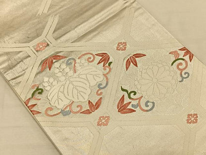 平和屋着物◎六通柄袋帯 唐織 桐竹文 銀糸 正絹 逸品 CAAT9002qv