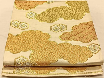平和屋着物◎六通柄袋帯 雲取り吉祥花文 金銀糸 正絹 逸品 CAAT9008qv