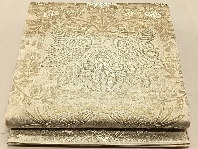 平和屋着物◎六通柄袋帯　唐織　更紗花鳥文　銀糸　正絹　逸品　CAAT9014qv