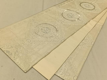 平和屋着物◎六通柄袋帯 花鳥文 銀糸 正絹 逸品 CAAT9040qv