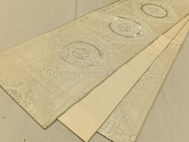 平和屋着物◎六通柄袋帯 花鳥文 銀糸 正絹 逸品 CAAT9040qv