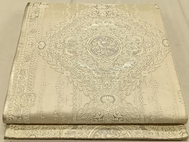 平和屋着物◎六通柄袋帯 花鳥文 銀糸 正絹 逸品 CAAT9040qv