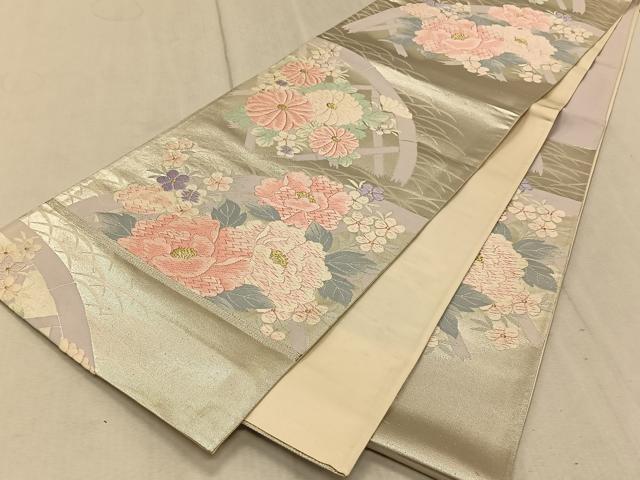 平和屋着物◎六通柄袋帯 唐織 花籬文 金銀糸 正絹 逸品 CAAT9042qv