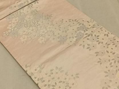 平和屋着物◎六通柄袋帯 唐織 草花文 銀糸 正絹 逸品 CAAT9046qv
