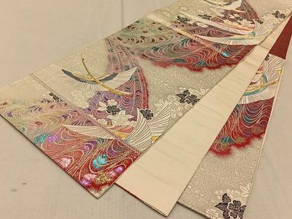 平和屋着物◎六通柄袋帯 飛鶴花文 金銀糸 正絹 逸品 CAAT9051qv
