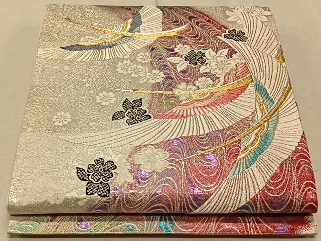 平和屋着物◎六通柄袋帯 飛鶴花文 金銀糸 正絹 逸品 CAAT9051qv