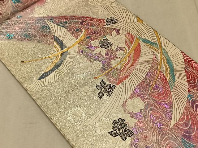 平和屋着物◎六通柄袋帯 飛鶴花文 金銀糸 正絹 逸品 CAAT9051qv