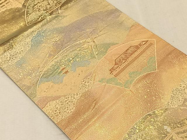 平和屋着物◎西陣 服部織物謹製 六通柄袋帯 こはく錦 京名所 清水寺風景 金銀糸 引箔 正絹 逸品 CAAT9054qv