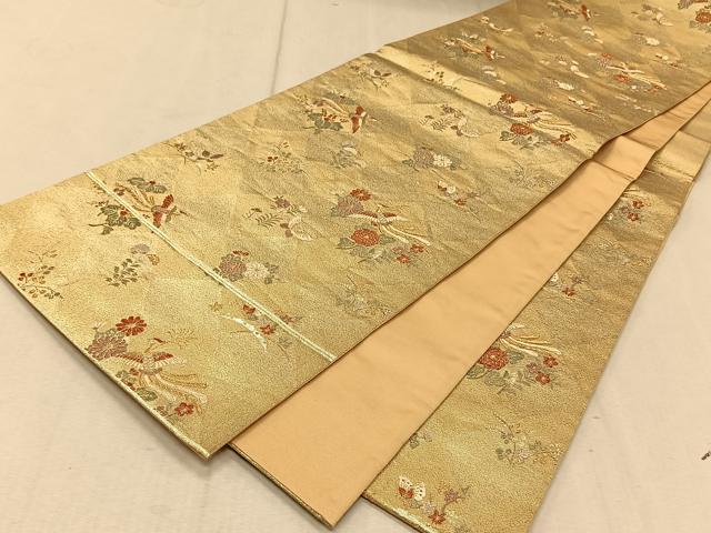 平和屋着物◎六通柄袋帯 花鳥文 金糸 正絹 逸品 CAAT9062qv