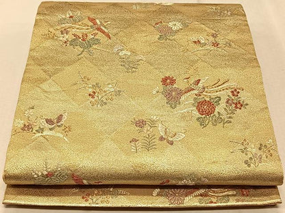 平和屋着物◎六通柄袋帯 花鳥文 金糸 正絹 逸品 CAAT9062qv