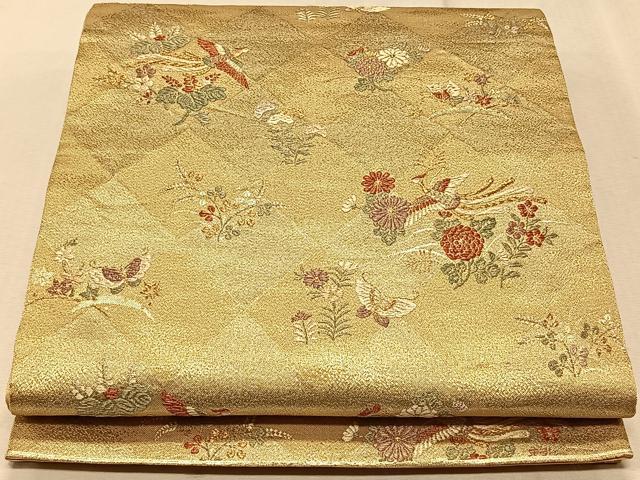 平和屋着物◎六通柄袋帯 花鳥文 金糸 正絹 逸品 CAAT9062qv