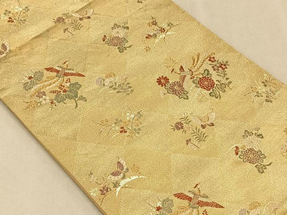 平和屋着物◎六通柄袋帯 花鳥文 金糸 正絹 逸品 CAAT9062qv