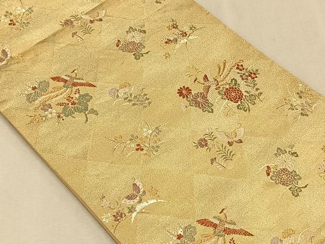 平和屋着物◎六通柄袋帯 花鳥文 金糸 正絹 逸品 CAAT9062qv