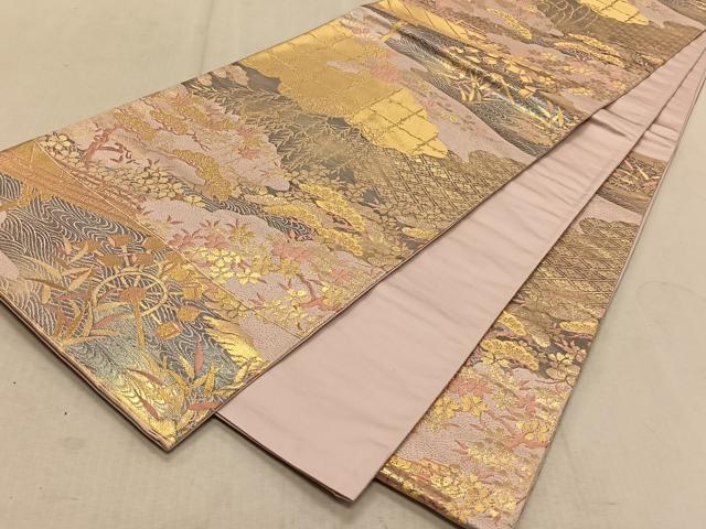 平和屋着物◎六通柄袋帯 雲取り渡り橋花文 金糸 正絹 逸品 CAAT9066qv