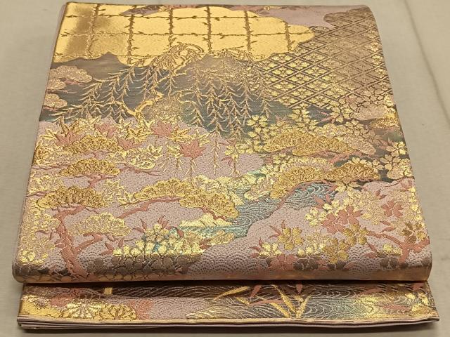 平和屋着物◎六通柄袋帯 雲取り渡り橋花文 金糸 正絹 逸品 CAAT9066qv