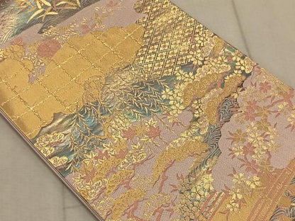 平和屋着物◎六通柄袋帯 雲取り渡り橋花文 金糸 正絹 逸品 CAAT9066qv