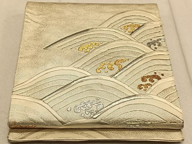 平和屋着物◎六通柄袋帯 駒刺繍 立波文 金銀糸 正絹 逸品 CAAT9072qv