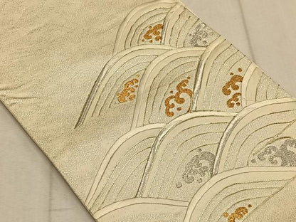 平和屋着物◎六通柄袋帯 駒刺繍 立波文 金銀糸 正絹 逸品 CAAT9072qv