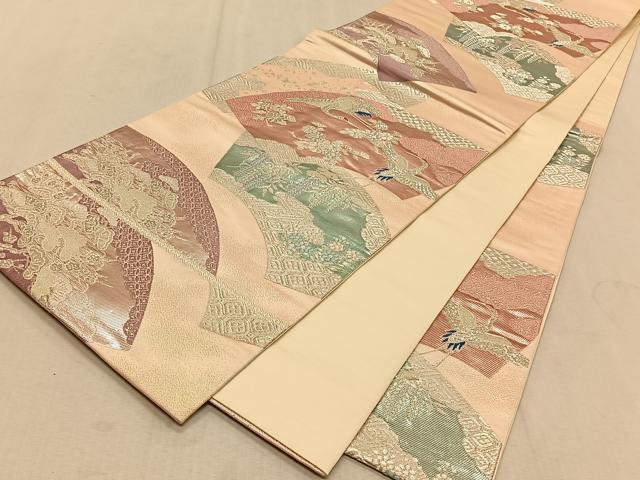 平和屋着物◎六通柄袋帯 地紙飛鶴花文 金銀糸 正絹 逸品 CAAT9081qv