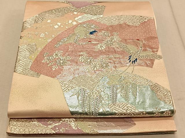 平和屋着物◎六通柄袋帯 地紙飛鶴花文 金銀糸 正絹 逸品 CAAT9081qv
