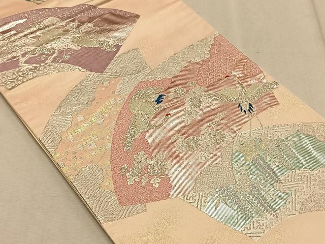 平和屋着物◎六通柄袋帯 地紙飛鶴花文 金銀糸 正絹 逸品 CAAT9081qv