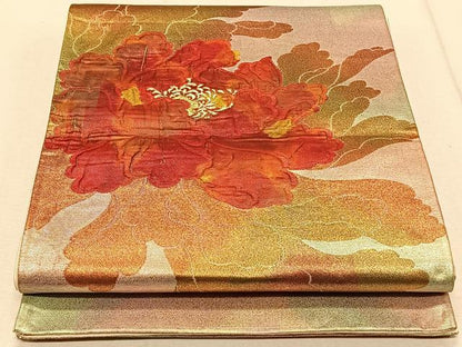 平和屋着物◎太鼓柄袋帯 草花文 金糸 引箔 正絹 逸品 CAAT9084qv