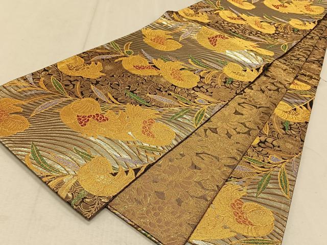 平和屋着物◎佐賀錦　六通柄袋帯　鴛鴦花文　金銀糸　正絹　逸品　CAAT9090qv