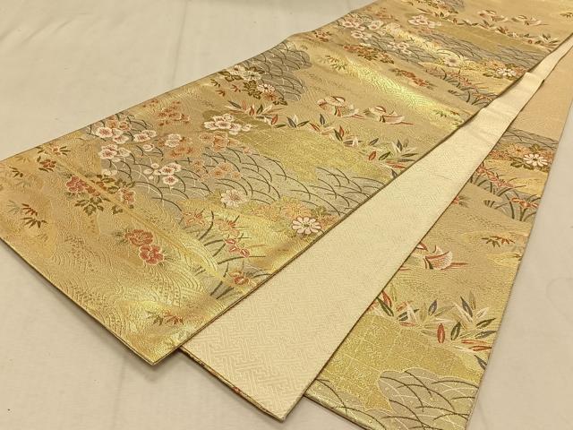 平和屋着物◎佐賀錦 六通柄袋帯 花鳥文 金糸 正絹 逸品 CAAT9106qv