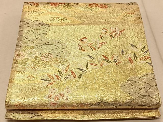 平和屋着物◎佐賀錦 六通柄袋帯 花鳥文 金糸 正絹 逸品 CAAT9106qv