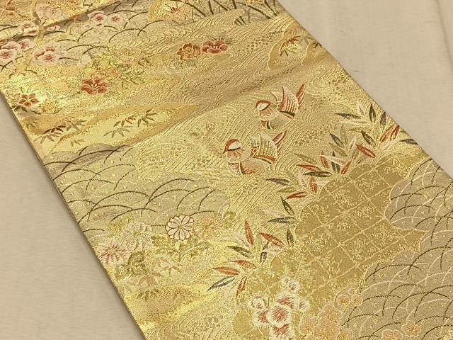 平和屋着物◎佐賀錦 六通柄袋帯 花鳥文 金糸 正絹 逸品 CAAT9106qv