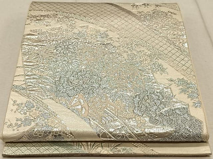 平和屋着物◎六通柄袋帯 地紙花車文 銀糸 正絹 逸品 CAAT9110qv